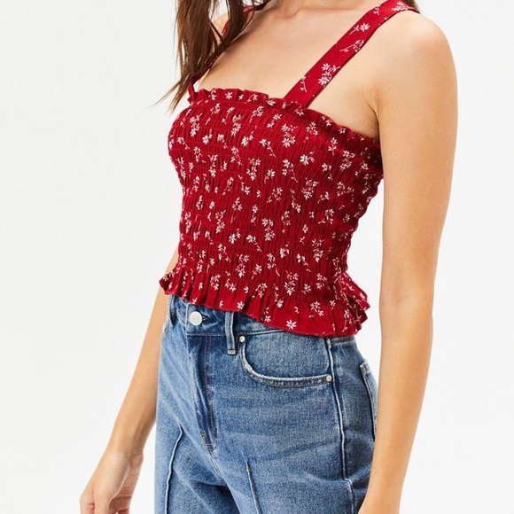 PacSun Tops - PacSun LA Hearts red&white floral smocked tank top